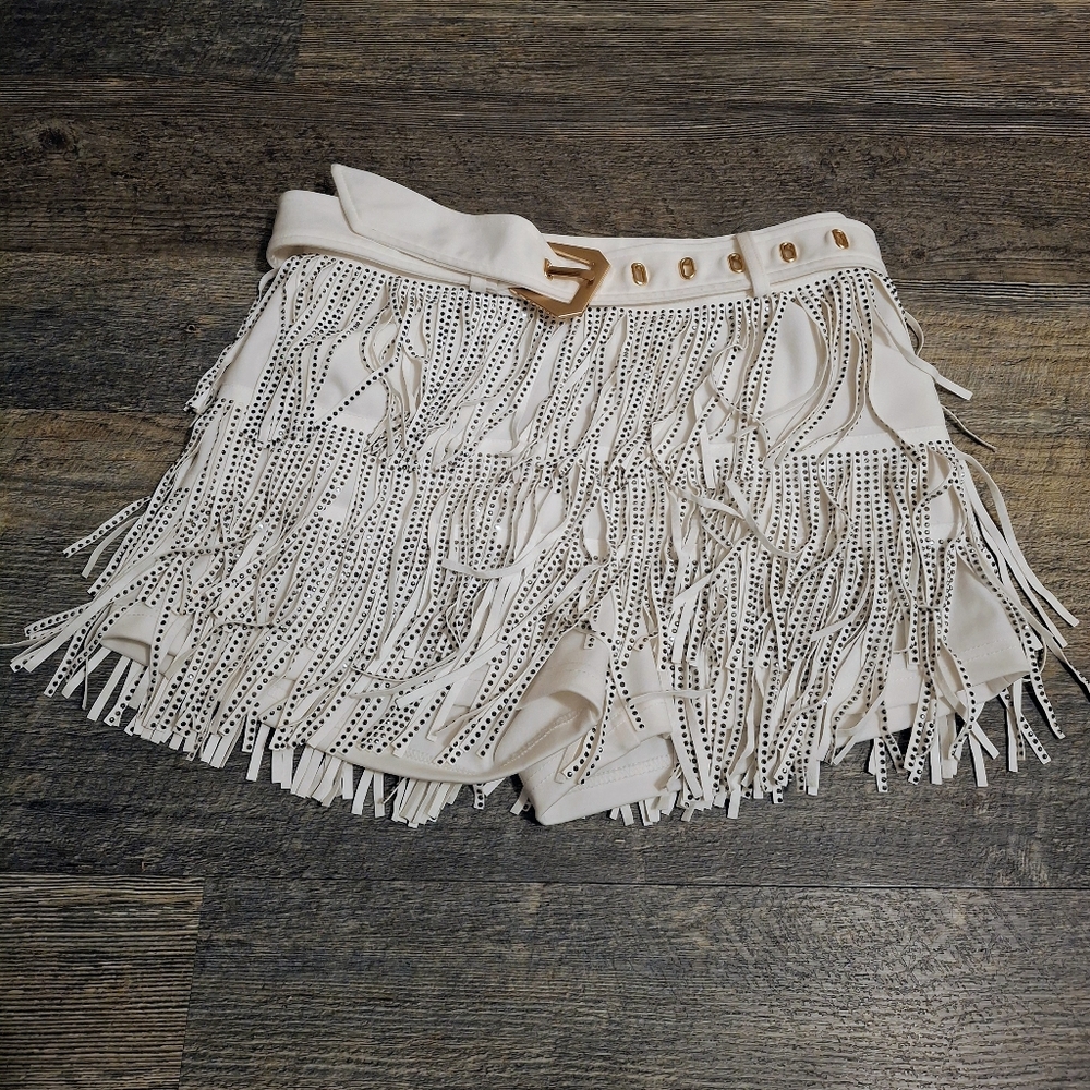 American Threads Ivory Studded Fringe Shorts Size Small